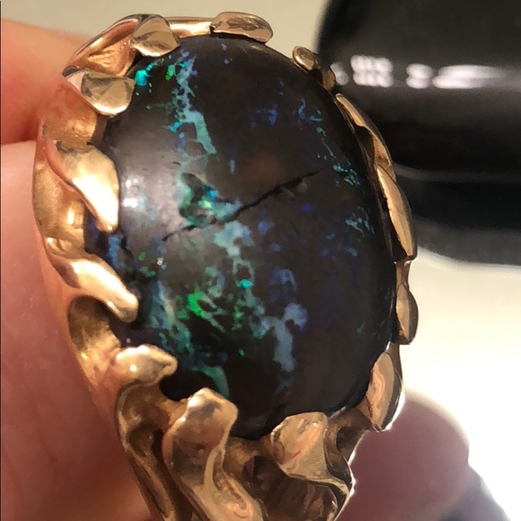 🤩14K SOLID GOLD & BLACK OPAL RARE UNIQUE ONE OF A KIND CUSTOM RING MENS/womens - Picture 4 of 17